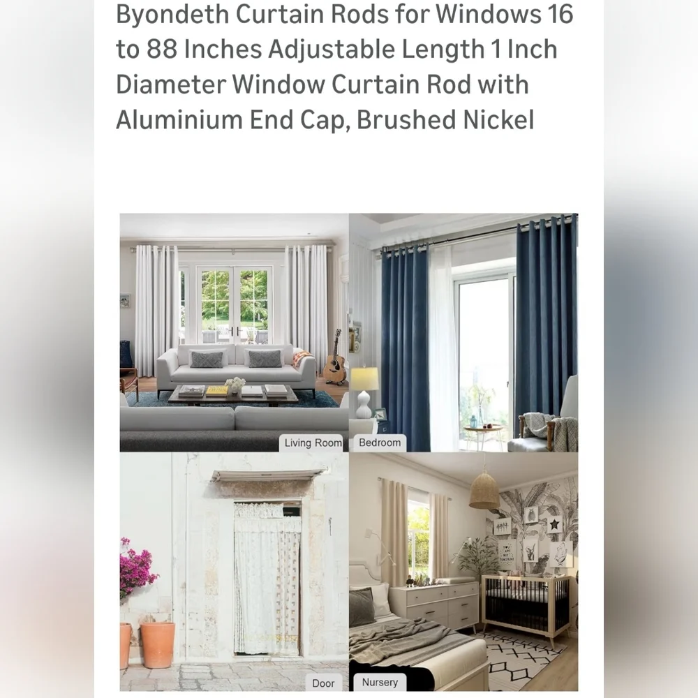 Adjustable Brushed Nickel Curtain Rod. Adjusts From 16